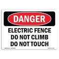 Signmission OSHA Sign, 18" Height, 24" Width, Rigid Plastic, Electric Fence Do Not Climb Do Not Touch, Landscape OS-DS-P-1824-L-2111